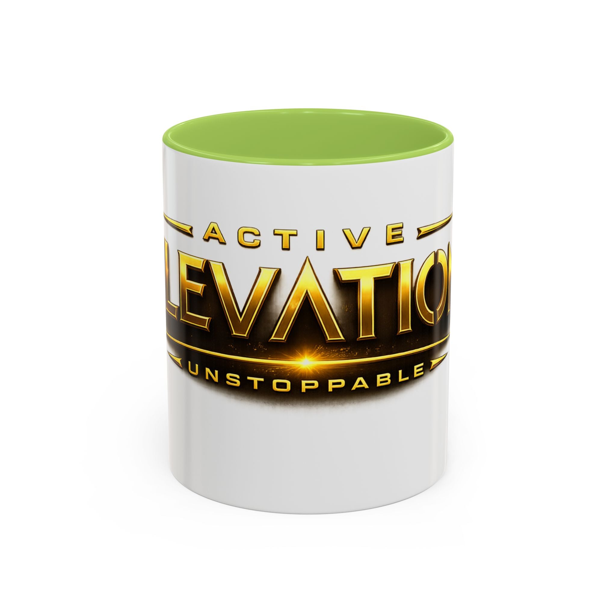 Active Elevation Unstoppable Coffee Mug — Gold Logo Accent Ceramic Mug (11/15oz)