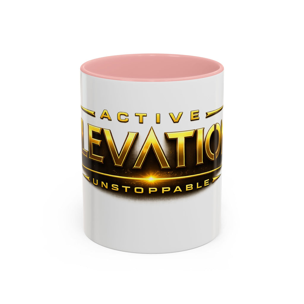 Active Elevation Unstoppable Coffee Mug — Gold Logo Accent Ceramic Mug (11/15oz)