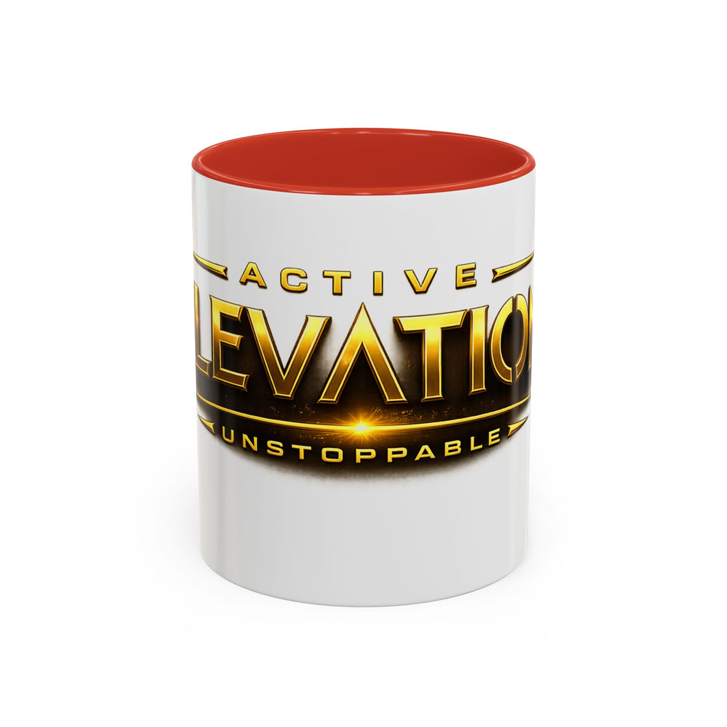 Active Elevation Unstoppable Coffee Mug — Gold Logo Accent Ceramic Mug (11/15oz)