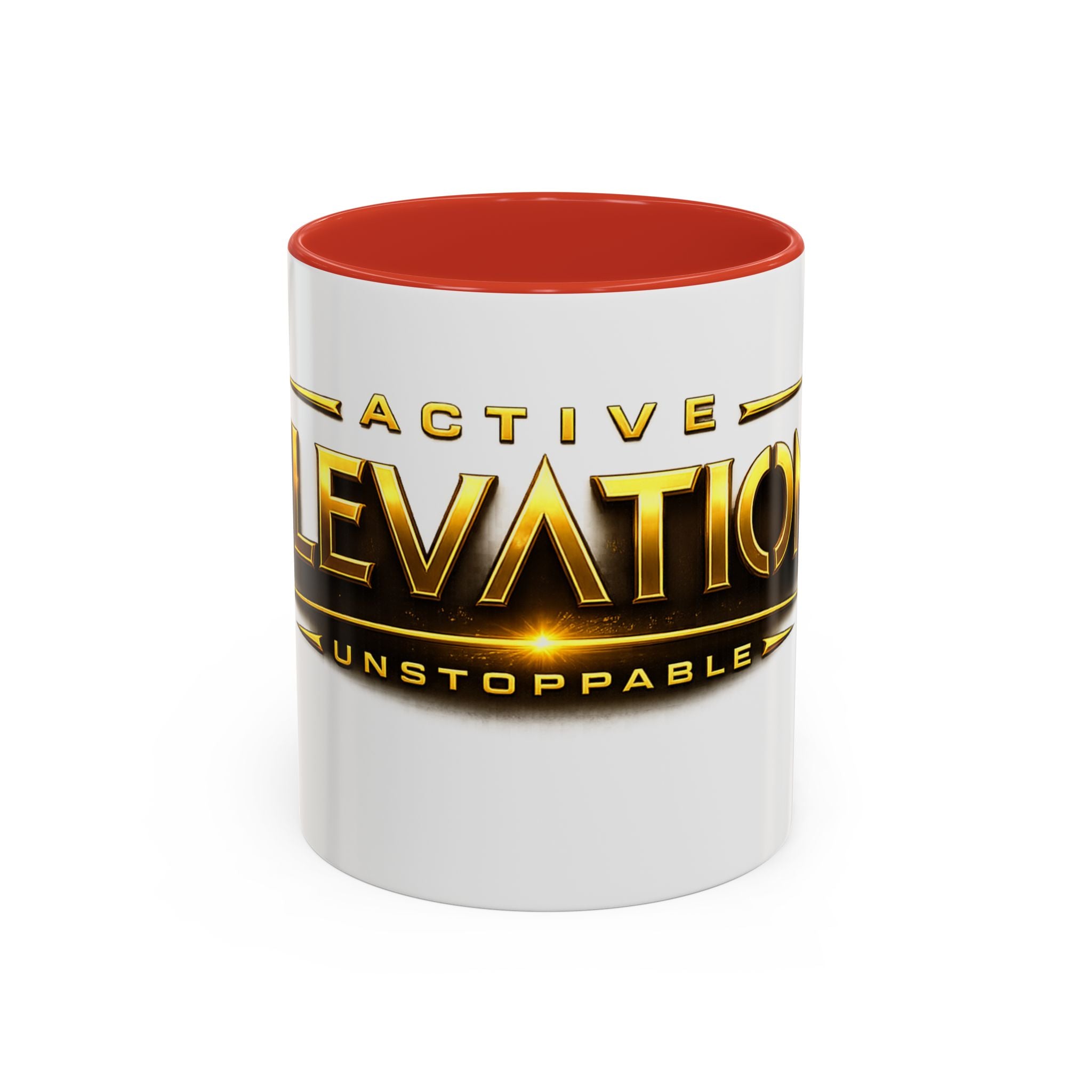 Active Elevation Unstoppable Coffee Mug — Gold Logo Accent Ceramic Mug (11/15oz)