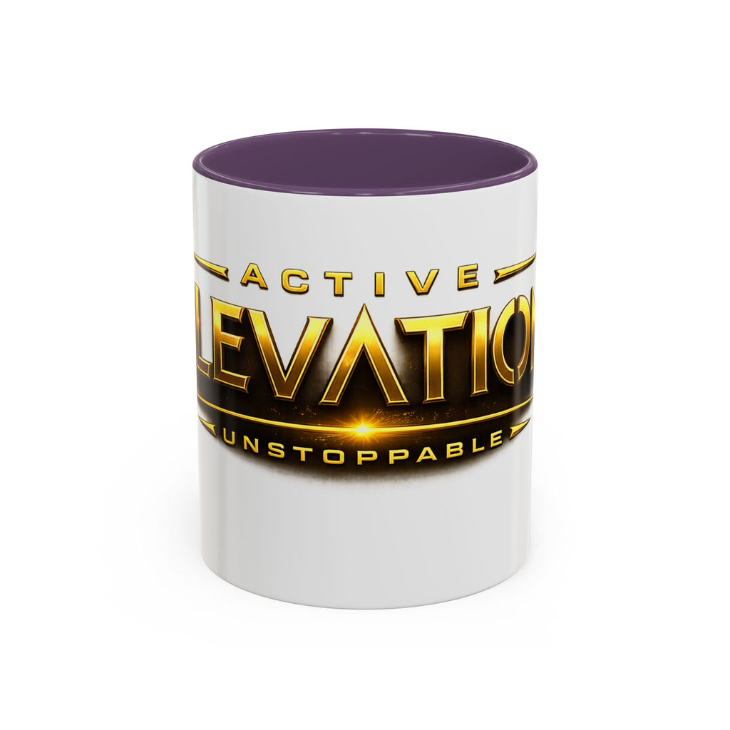 Active Elevation Unstoppable Coffee Mug — Gold Logo Accent Ceramic Mug (11/15oz)