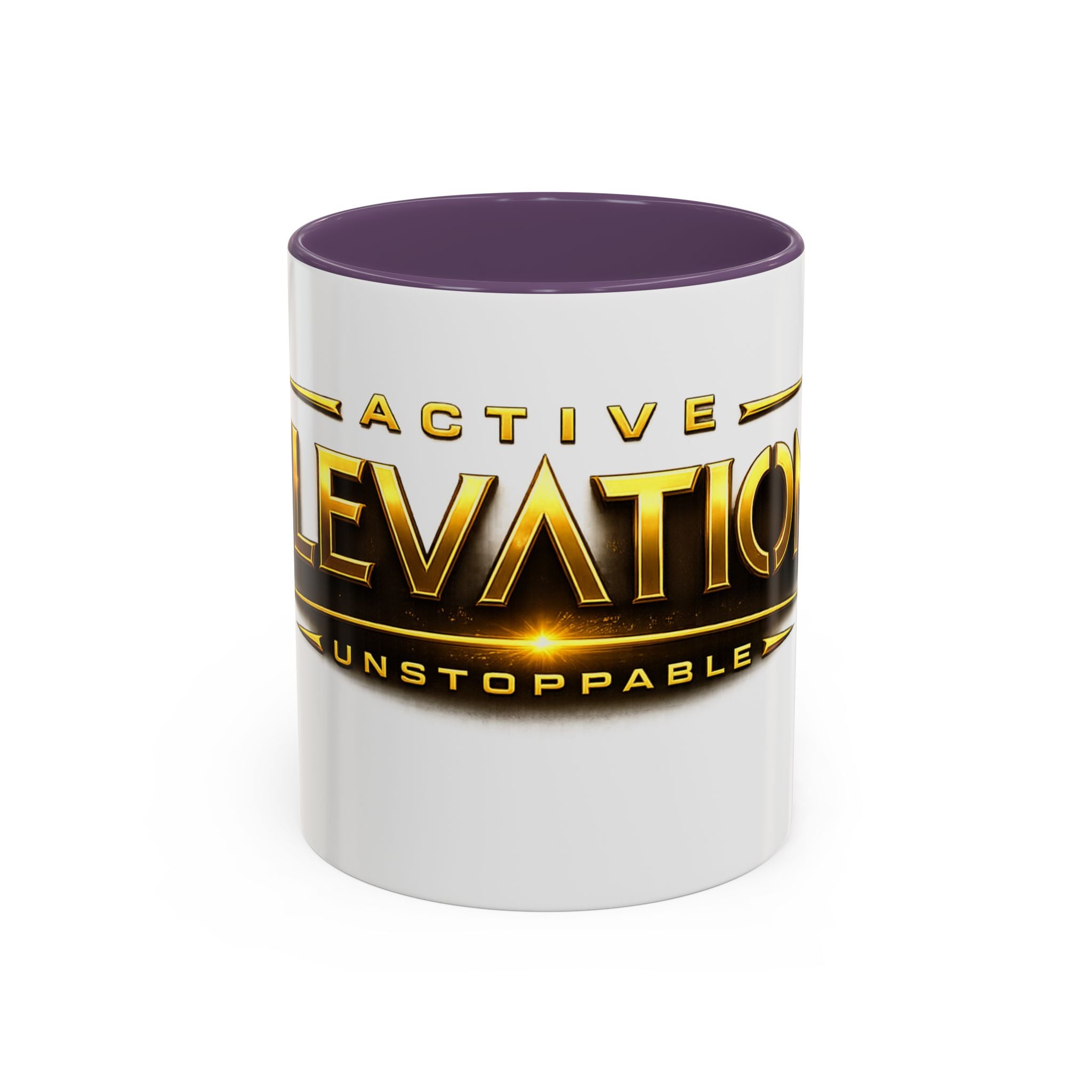 Active Elevation Unstoppable Coffee Mug — Gold Logo Accent Ceramic Mug (11/15oz)