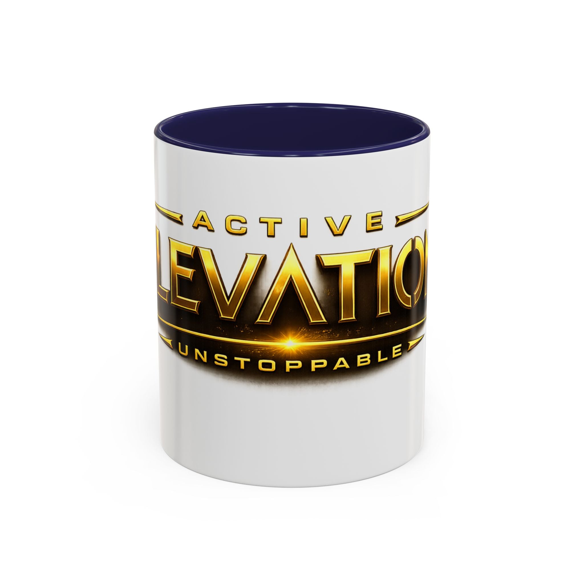 Active Elevation Unstoppable Coffee Mug — Gold Logo Accent Ceramic Mug (11/15oz)