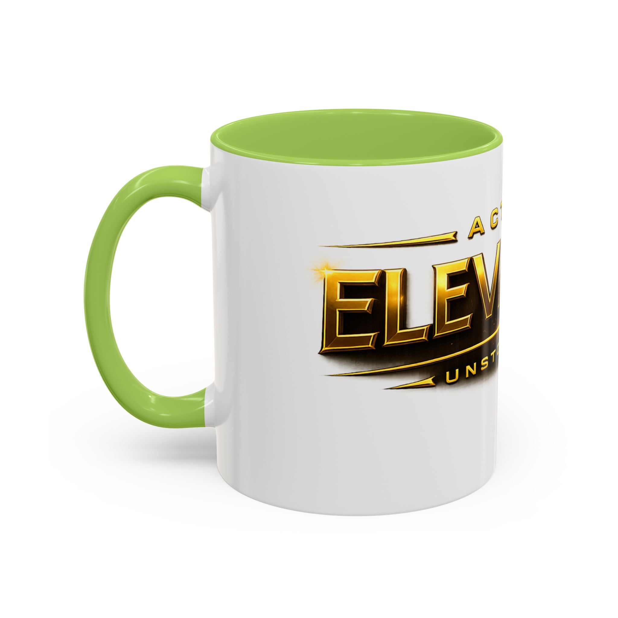 Active Elevation Unstoppable Coffee Mug — Gold Logo Accent Ceramic Mug (11/15oz)