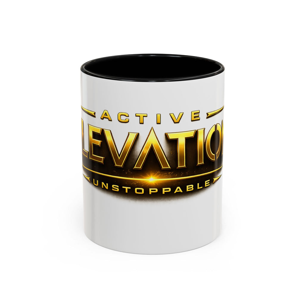 Active Elevation Unstoppable Coffee Mug — Gold Logo Accent Ceramic Mug (11/15oz)