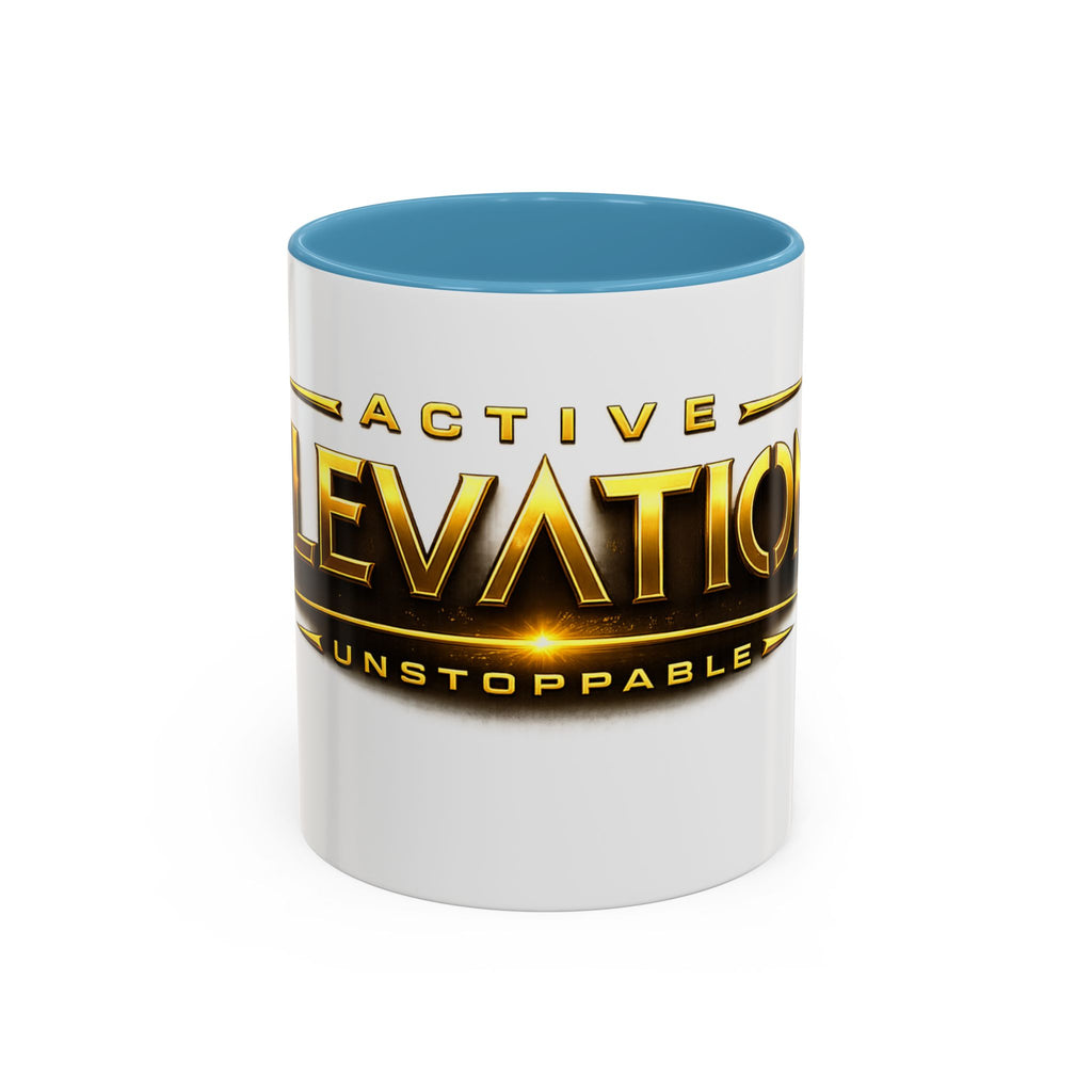 Active Elevation Unstoppable Coffee Mug — Gold Logo Accent Ceramic Mug (11/15oz)