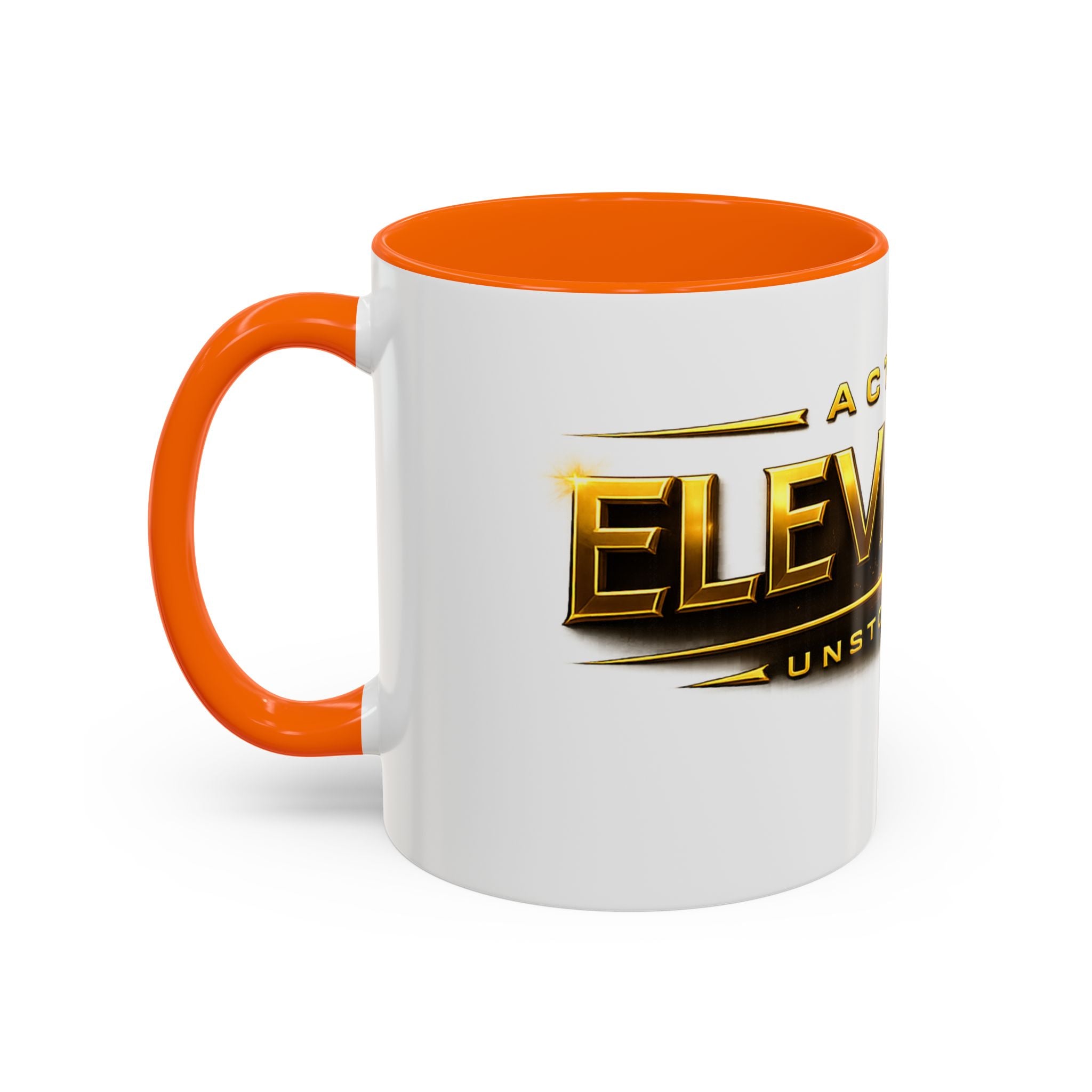 Active Elevation Unstoppable Coffee Mug — Gold Logo Accent Ceramic Mug (11/15oz)