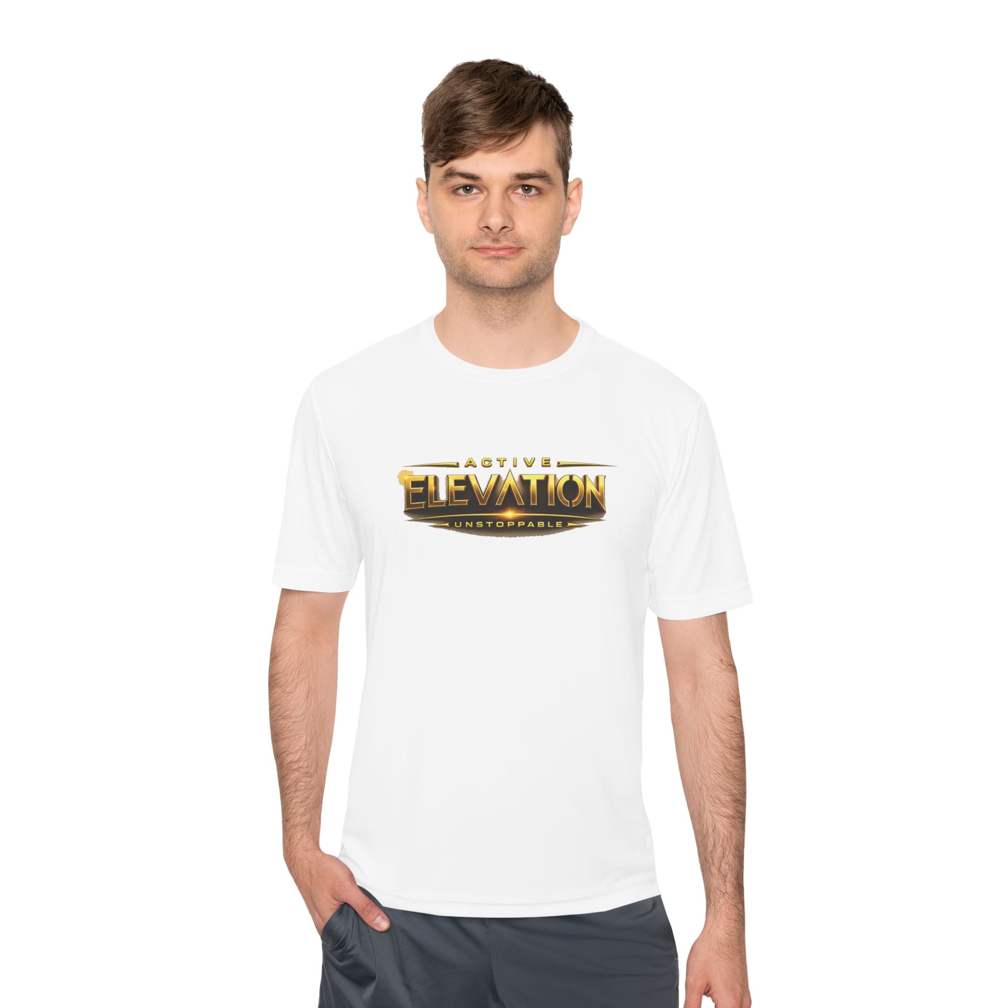 Active Elevation Moisture‑Wicking Tee — Gold Logo Performance Shirt